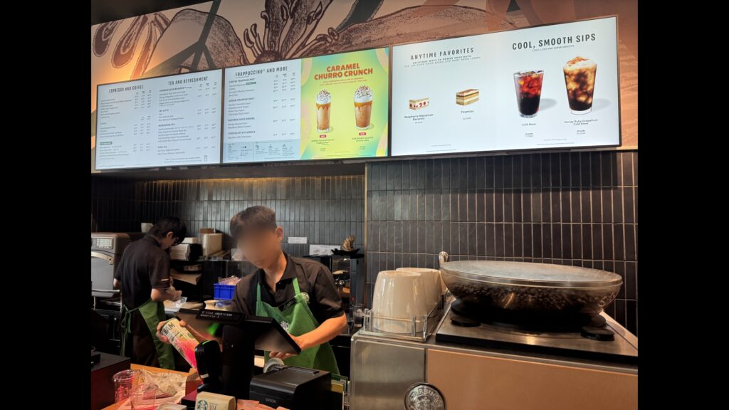 Menu boards at Starbucks Beachfront Nha Trang